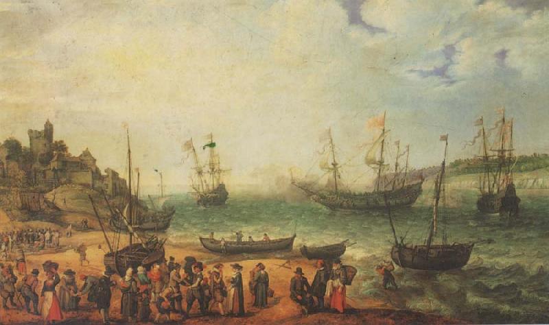 WILLAERTS, Adam The Prince Royal and other shipping in an Estuary France oil painting art